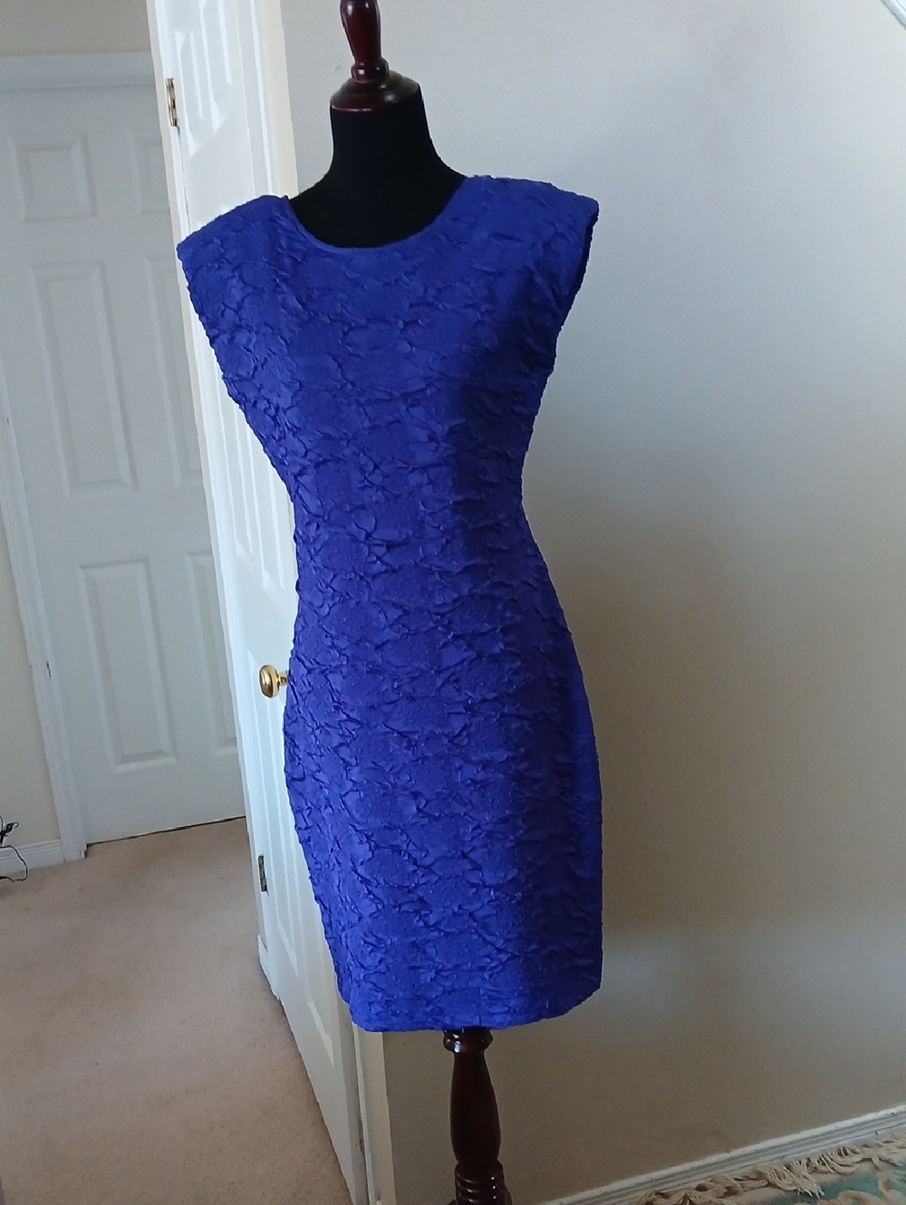 Elegant Royal Blue Textured Sheath Dress - Womens